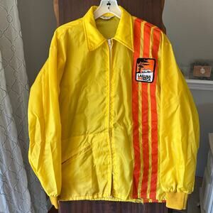 Vintage  Bowlers uniform Jacket Yellow Orange Striped Sz Large Laguna Seca